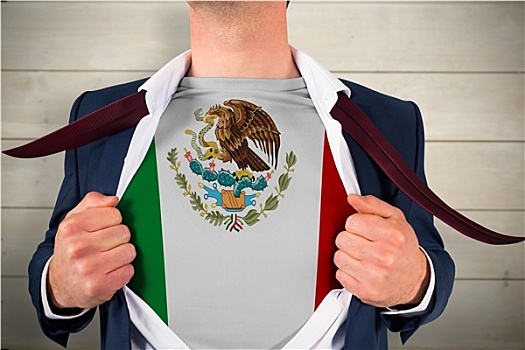 合成效果,图像,商务人士,打开,衬衫,揭示,墨西哥,旗帜