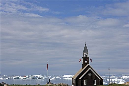 格陵兰,伊路利萨特,世界遗产,传统,木质,建造,教堂,俯瞰,满,收集,本地人