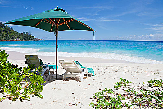 折叠躺椅,沙滩椅,海滩,塞舌尔,非洲,印度洋