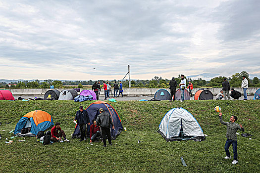 难民,帐篷,斯洛文尼亚人,边界