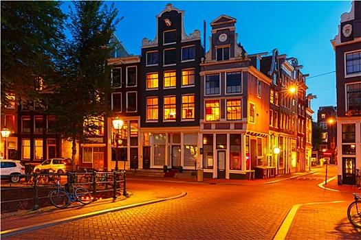 夜晚,城市风光,阿姆斯特丹,房子