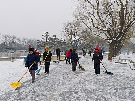 人,铲,雪,天安门,北京,中国