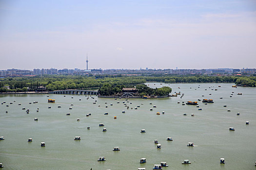 从北京颐和园佛香阁俯瞰昆明湖