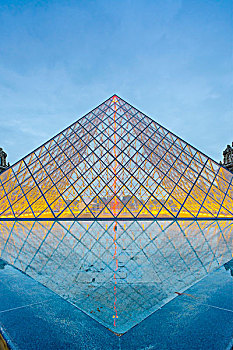 卢浮宫金字塔,光亮,黄昏,巴黎,法兰西岛,法国