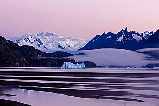 冰河,灰色,日出,托雷德裴恩国家公园,智利,南美,联合国教科文组织,生物圈