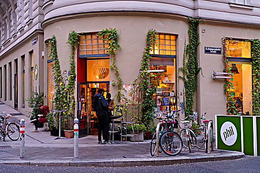 咖啡,书店,时尚,居民区,靠近,晚上,亮光,维也纳,奥地利