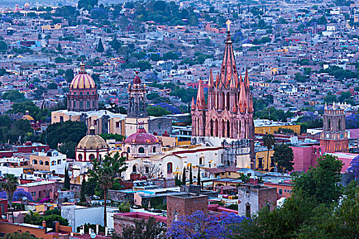 墨西哥,圣米格尔,教堂,城市,黄昏