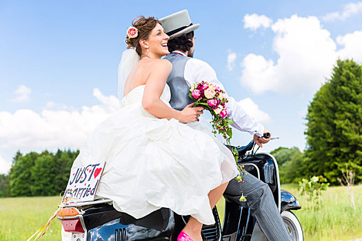 婚礼,情侣,摩托车,结婚