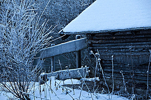 小屋,霜冻,风景
