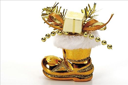金色,靴子,展示,丝带,圣诞树饰
