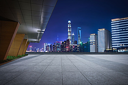 空,地面,现代,天际线,建筑,夜晚,上海