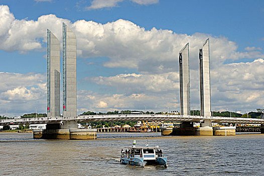 法国,波尔多,电,船,公共交通,正面,升降吊桥,加仑河,河