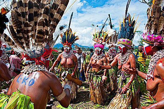 彩色,服装,脸,涂绘,部落,庆贺,传统,唱歌,哈根,高地,巴布亚新几内亚,美拉尼西亚
