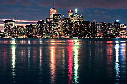 景色,多伦多,城市,水岸,天际线,夜晚