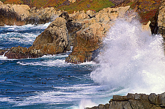 碰撞,汹涌,海浪,岩石,海岸线,大,海岸,加利福尼亚