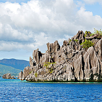 船,菲律宾,蛇,岛屿,靠近,爱妮岛,巴拉望岛,漂亮,全景,海岸线,海洋,石头