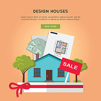 设计,房子,概念,旗帜,公寓,矢量,买,销售,新,地点,生活方式,插画,房地产,建筑,工程,公司,网页,广告