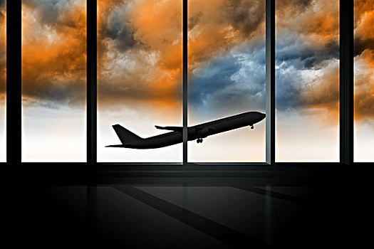 飞机,飞,过去,窗户,橙色天空