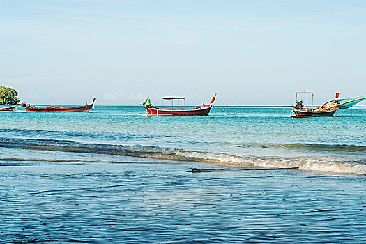 海景,彩色,渔船,晨光