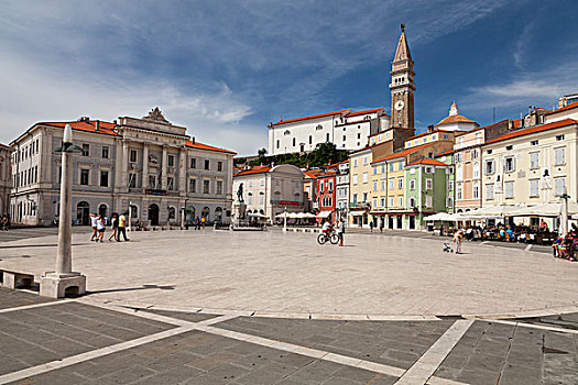 市政厅,教堂,圣乔治,皮兰,伊斯特利亚,斯洛文尼亚,欧洲