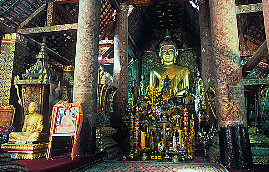 佛像,寺院,皮质带,庙宇,琅勃拉邦,老挝,印度支那,亚洲