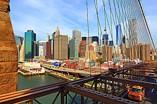 美国,纽约,城市,出租车,布鲁克林大桥