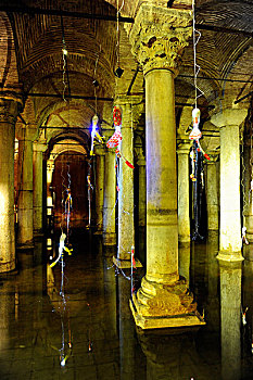 艺术,安装,地下,蓄水池,大教堂,柱子,拱,伊斯坦布尔,土耳其