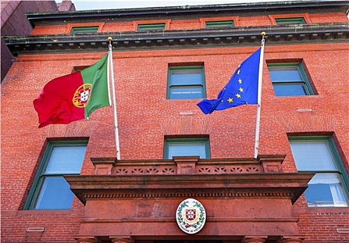 葡萄牙,大使馆,欧盟,旗帜,徽章,排,马萨诸塞,道路,华盛顿特区