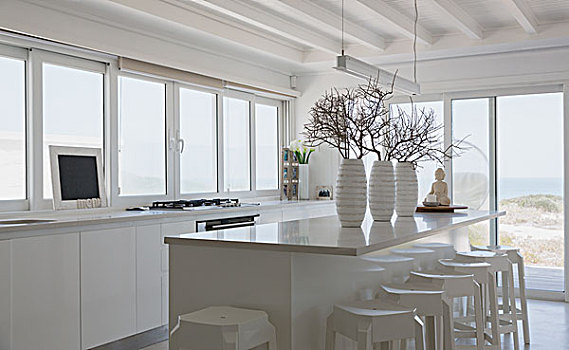 现代,白色,厨房,家,展示,室内