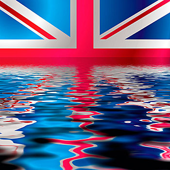 英国国旗,反射,水中,海洋,波纹