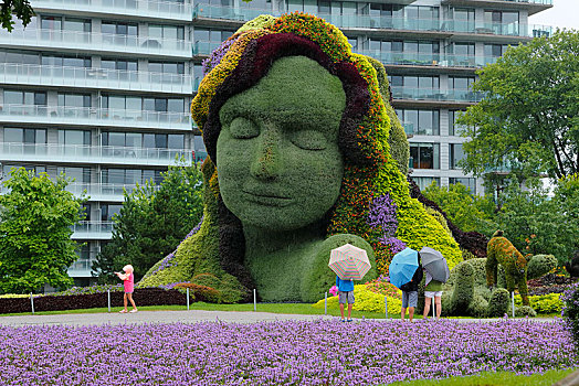 植物,雕塑,地球母亲,现代建筑,后面,加蒂诺,魁北克省,加拿大,北美