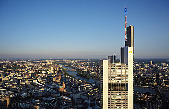 德国商业银行,银行,天际线,法兰克福,全景,写字楼,摩天大楼,黑森州