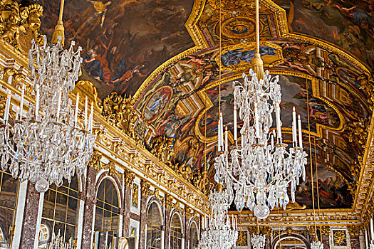 天花板,吊灯,光泽,镜厅,凡尔赛宫,法国