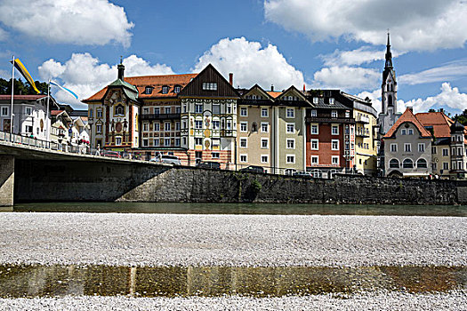 伊萨尔河,房子,建筑,后面,坏,上巴伐利亚,巴伐利亚,德国,欧洲