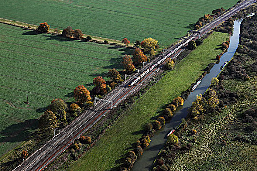 俯拍,列车,旅行,乡村,赫特福郡,英格兰