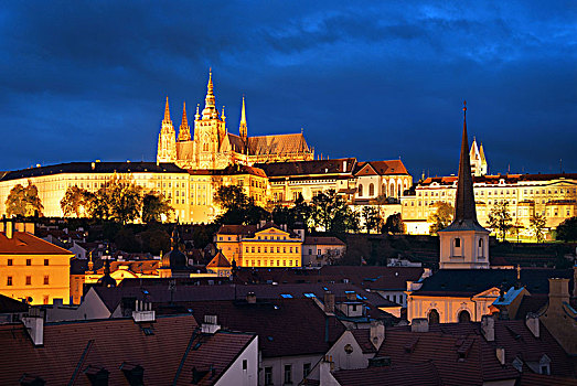 布拉格城堡,圣维特大教堂,大教堂,捷克共和国,夜晚
