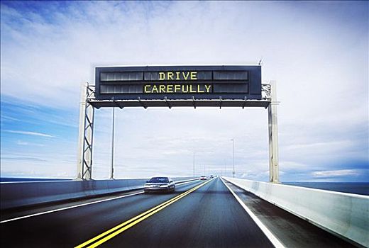 开车,小心,标识,联邦大桥,爱德华王子岛,加拿大