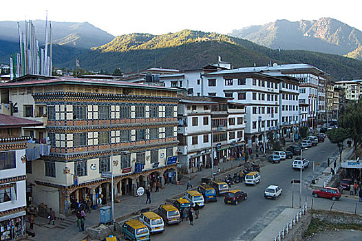 廷布,市区,下午,不丹,十一月,2007年,首都,名字,围绕,山谷,地区,城市,城镇