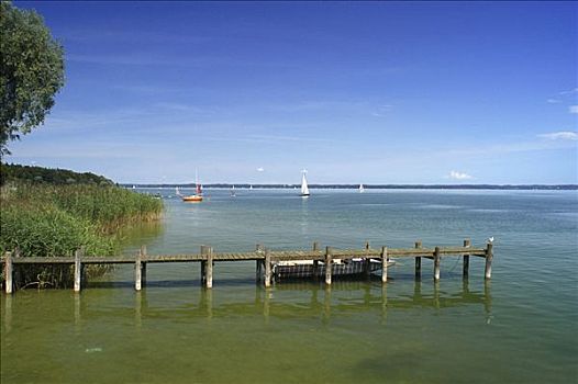 栈桥,湖,基姆湖,巴伐利亚,德国