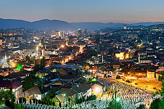 黃昏,风景,波斯尼亚,黑塞哥维那,首都,萨拉热窝