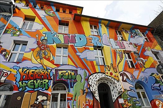彩色,涂鸦,建筑外观,老,房子,北莱茵威斯特伐利亚,德国,欧洲
