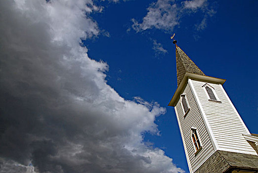 塔,教堂,暗色,云,蓝色,天空,挪威,欧洲