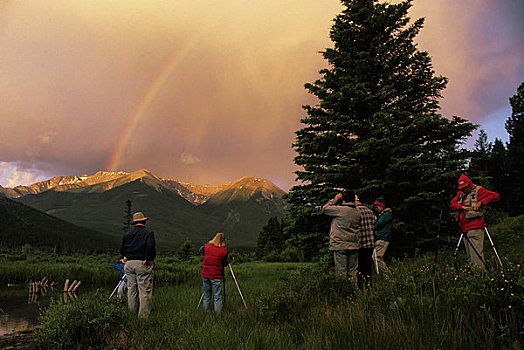 加拿大,艾伯塔省,落基山脉,班芙国家公园,维米里翁湖,人,摄影,彩虹