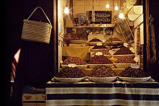 枣,无花果,胡桃,货摊,靠近,入口,古老,麦地那,摩洛哥