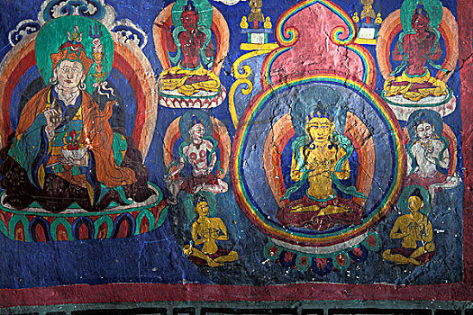 壁画,寺院,喇嘛寺,地区,喜马偕尔邦,印度,喜马拉雅山,北印度,亚洲