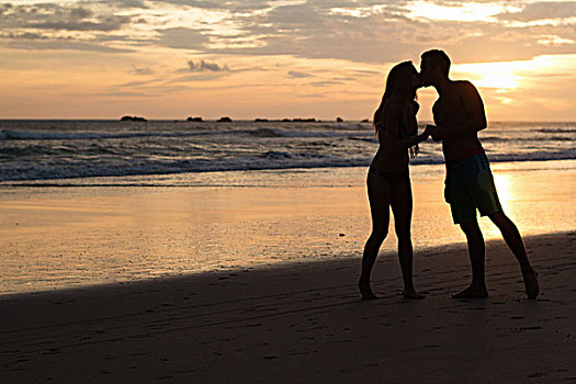 剪影,浪漫,亲吻,海滩,哥斯达黎加
