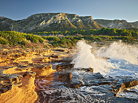 沙岩构造,海岸,马略卡岛,巴利阿里群岛,西班牙