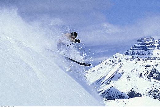 男人,滑雪,粉末,路易斯湖,艾伯塔省,加拿大