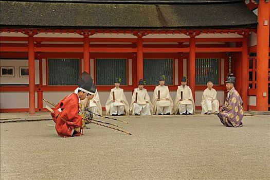 弓箭手,跪着,射箭,位置,仪式,京都,日本,亚洲