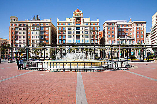 喷水池,建筑,马拉加,安达卢西亚,西班牙